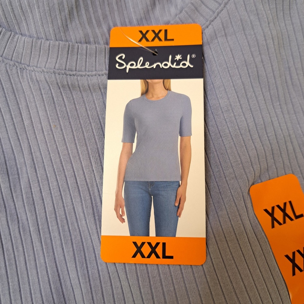 Splendid Ribbed Top Womens XXL Blue NWT Short Sleeve Crew Neck 1462-154